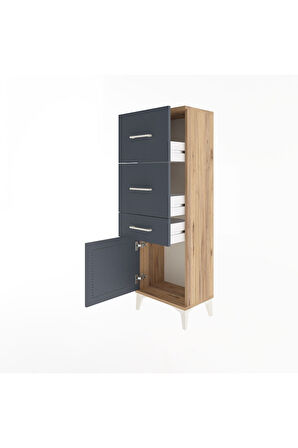 Arges Dolap 3 Çekmeceli Tek Kapaklı 44x30x134 Çam-Antrasit