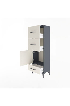 Arges Dolap Tek Raflı 3 Çekmeceli Tek Kapaklı 44x30x134 Antrasit-Aytaşı