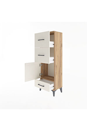 Arges Dolap Tek Raflı 3 Çekmeceli Tek Kapaklı 44x30x134 Çam-Aytaşı