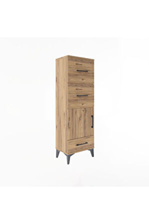 Arges Dolap Tek Raflı 3 Çekmeceli Tek Kapaklı 44x30x134 Çam-Çam