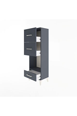 Arges Dolap Tek Raflı 3 Çekmeceli 44x30x134 Antrasit-Antrasit
