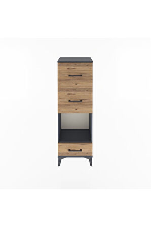 Arges Dolap Tek Raflı 3 Çekmeceli 44x30x134 Antrasit-Çam