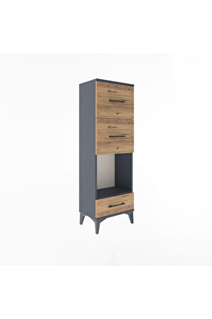 Arges Dolap Tek Raflı 3 Çekmeceli 44x30x134 Antrasit-Çam