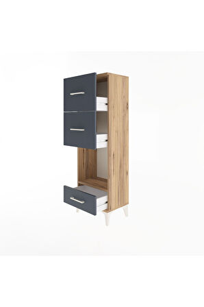 Arges Dolap Tek Raflı 3 Çekmeceli 44x30x134 Çam-Antrasit