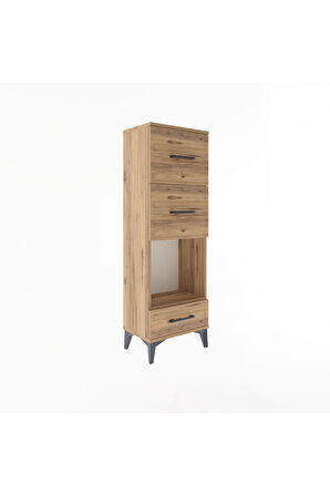 Arges Dolap Tek Raflı 3 Çekmeceli 44x30x134 Çam-Çam