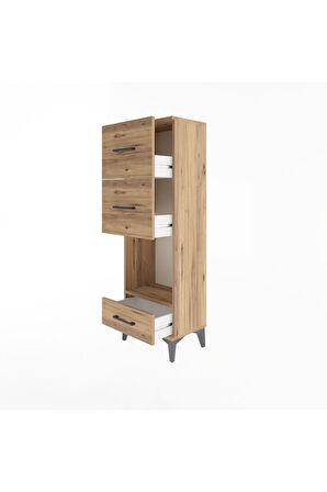 Arges Dolap Tek Raflı 3 Çekmeceli 44x30x134 Çam-Çam