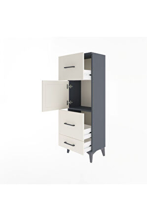 Arges Dolap Tek Raflı 3 Çekmeceli Tek Kapaklı 44x30x134 Antrasit-Aytaşı