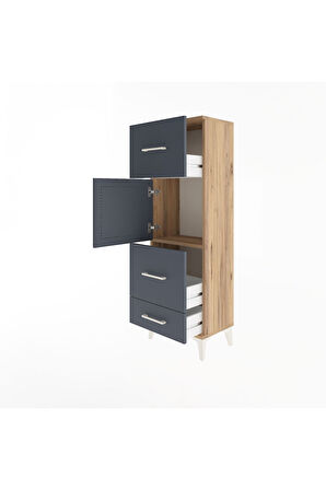 Arges Dolap Tek Raflı 3 Çekmeceli Tek Kapaklı 44x30x134 Çam-Antrasit