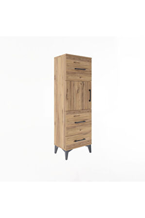 Arges Dolap Tek Raflı 3 Çekmeceli Tek Kapaklı 44x30x134 Çam-Çam