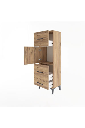 Arges Dolap Tek Raflı 3 Çekmeceli Tek Kapaklı 44x30x134 Çam-Çam