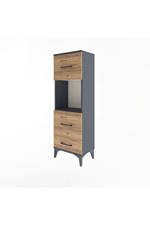 Arges Dolap Tek Raflı 3 Çekmeceli 44x30x134 Antrasit-Çam