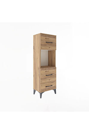 Arges Dolap Tek Raflı 3 Çekmeceli 44x30x134 Çam-Çam