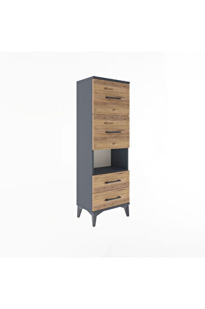 Arges Dolap Tek Raflı 4 Çekmeceli 44x30x134 Antrasit-Çam