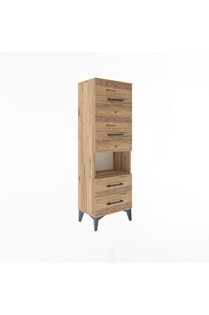 Arges Dolap Tek Raflı 4 Çekmeceli 44x30x134 Çam-Çam