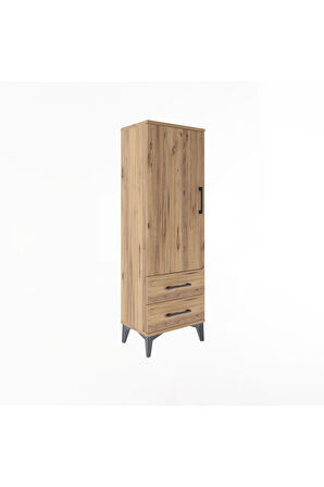 Arges Dolap 3 Raflı 2 Çekmeceli Tek Kapaklı 44x30x134 Çam-Çam