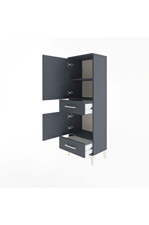 Arges Dolap 3 Raflı 2 Çekmeceli 2 Kapaklı 44x30x134 Antrasit-Antrasit