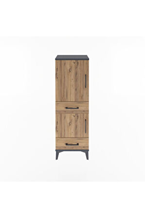 Arges Dolap 3 Raflı 2 Çekmeceli 2 Kapaklı 44x30x134 Antrasit-Çam
