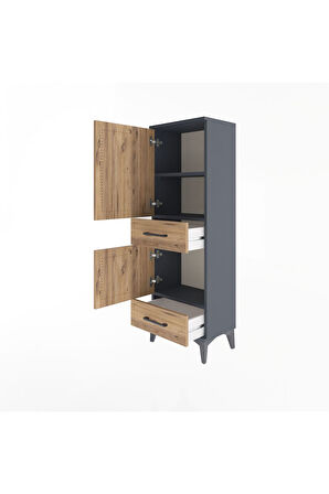 Arges Dolap 3 Raflı 2 Çekmeceli 2 Kapaklı 44x30x134 Antrasit-Çam