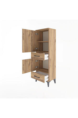 Arges Dolap 3 Raflı 2 Çekmeceli 2 Kapaklı 44x30x134 Çam-Çam