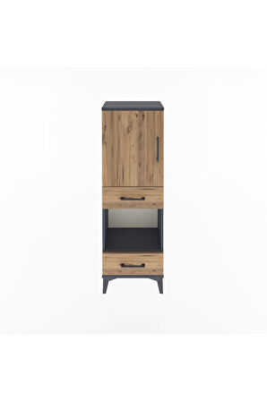 Arges Dolap 3 Raflı 2 Çekmeceli Tek Kapaklı 44x30x134 Antrasit-Çam