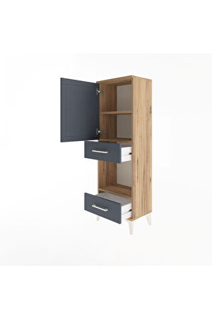 Arges Dolap 3 Raflı 2 Çekmeceli Tek Kapaklı 44x30x134 Çam-Antrasit