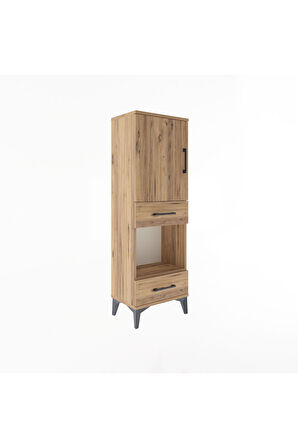 Arges Dolap 3 Raflı 2 Çekmeceli Tek Kapaklı 44x30x134 Çam-Çam