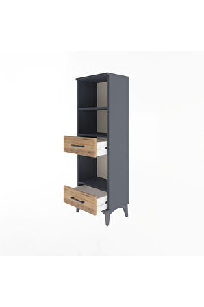 Arges Dolap 3 Raflı 2 Çekmeceli 44x30x134 Antrasit-Çam