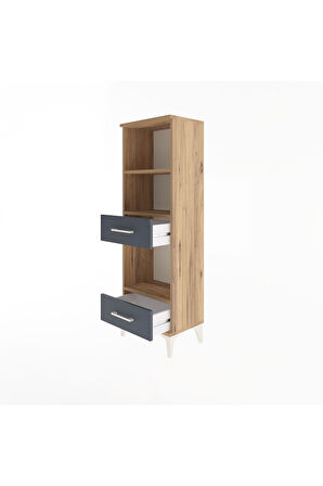 Arges Dolap 3 Raflı 2 Çekmeceli 44x30x134 Çam-Antrasit