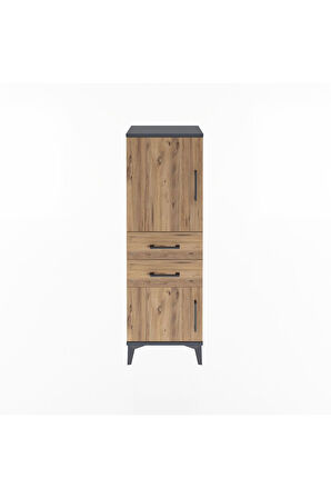 Arges Dolap 2 Raflı 2 Çekmeceli 2 Kapaklı 44x30x134 Antrasit-Çam