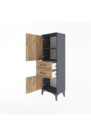Arges Dolap 2 Raflı 2 Çekmeceli 2 Kapaklı 44x30x134 Antrasit-Çam