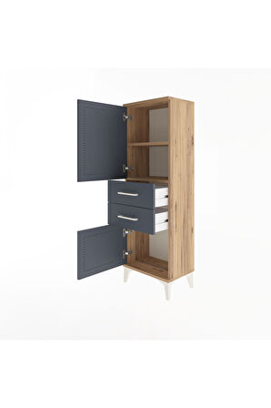 Arges Dolap 2 Raflı 2 Çekmeceli 2 Kapaklı 44x30x134 Çam-Antrasit