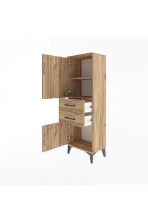 Arges Dolap 2 Raflı 2 Çekmeceli 2 Kapaklı 44x30x134 Çam-Çam