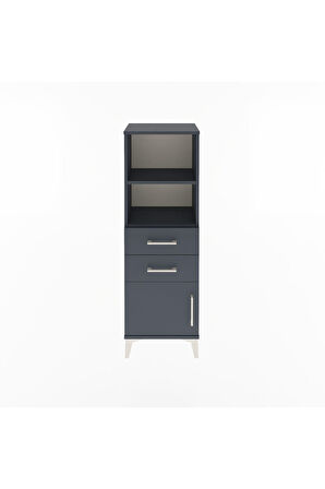 Arges Dolap 2 Raflı 2 Çekmeceli Tek Kapaklı 44x30x134 Antrasit-Antrasit