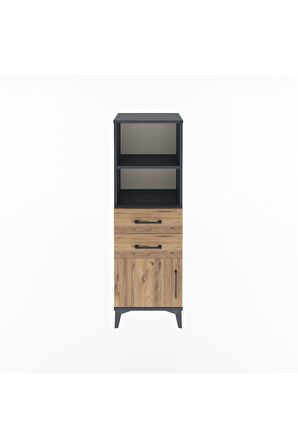 Arges Dolap 2 Raflı 2 Çekmeceli Tek Kapaklı 44x30x134 Antrasit-Çam