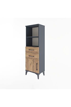 Arges Dolap 2 Raflı 2 Çekmeceli Tek Kapaklı 44x30x134 Antrasit-Çam