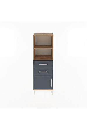 Arges Dolap 2 Raflı 2 Çekmeceli Tek Kapaklı 44x30x134 Çam-Antrasit