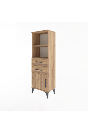 Arges Dolap 2 Raflı 2 Çekmeceli Tek Kapaklı 44x30x134 Çam-Çam