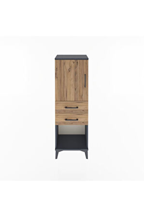 Arges Dolap 2 Raflı 2 Çekmeceli Tek Kapaklı 44x30x134 Antrasit-Çam