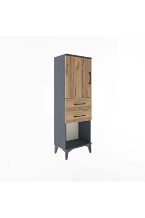 Arges Dolap 2 Raflı 2 Çekmeceli Tek Kapaklı 44x30x134 Antrasit-Çam