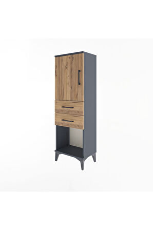 Arges Dolap 2 Raflı 2 Çekmeceli Tek Kapaklı 44x30x134 Antrasit-Çam