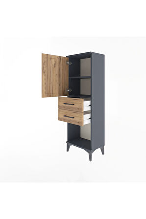 Arges Dolap 2 Raflı 2 Çekmeceli Tek Kapaklı 44x30x134 Antrasit-Çam