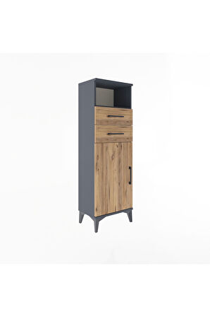 Arges Dolap 2 Raflı 2 Çekmeceli Tek Kapaklı 44x30x134 Antrasit-Çam