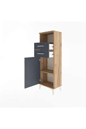 Arges Dolap 2 Raflı 2 Çekmeceli Tek Kapaklı 44x30x134 Çam-Antrasit