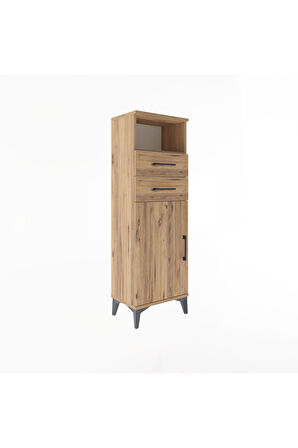 Arges Dolap 2 Raflı 2 Çekmeceli Tek Kapaklı 44x30x134 Çam-Çam