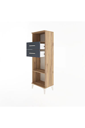 Arges Dolap 2 Raflı 2 Çekmeceli 44x30x134 Çam-Antrasit