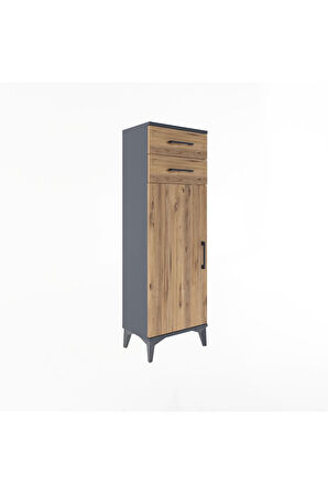 Arges Dolap 2 Raflı 2 Çekmeceli Tek Kapaklı 44x30x134 Antrasit-Çam