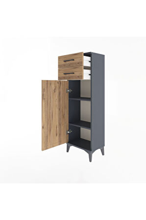 Arges Dolap 2 Raflı 2 Çekmeceli Tek Kapaklı 44x30x134 Antrasit-Çam