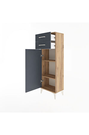 Arges Dolap 2 Raflı 2 Çekmeceli Tek Kapaklı 44x30x134 Çam-Antrasit