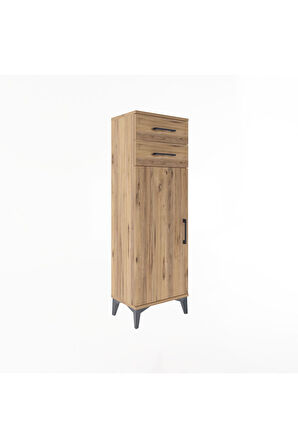 Arges Dolap 2 Raflı 2 Çekmeceli Tek Kapaklı 44x30x134 Çam-Çam