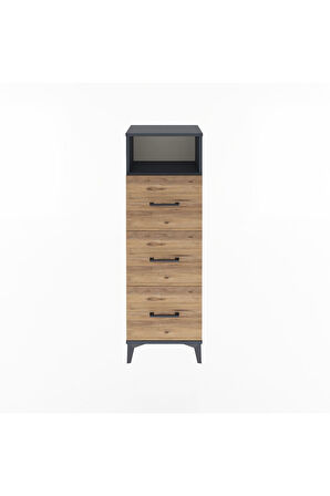 Arges Dolap Tek Raflı 3 Çekmeceli 44x30x134 Antrasit-Çam